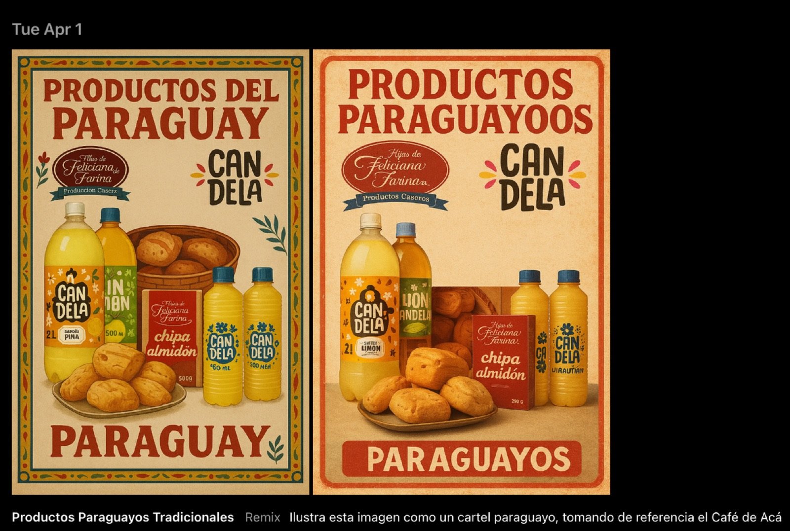 Cartel publicitario de productos paraguayos generado con IA a partir de una referencia